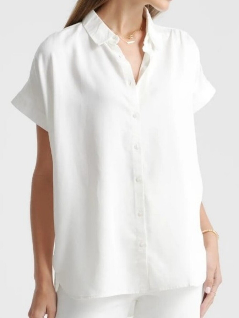 Quince Loose White Camp Short-Sleeve Button Down Shirt Large